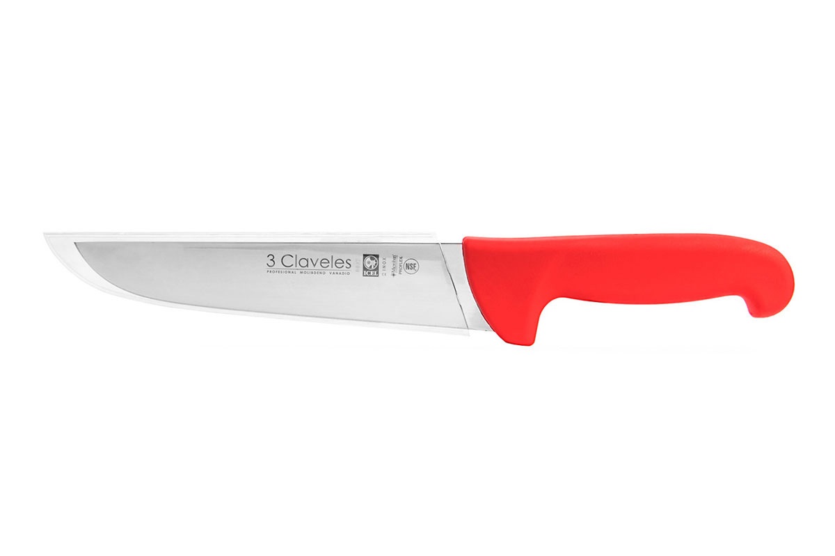 Couteau de boucher avec lame de 20 cm et manche Proflex rouge 3 Claveles
