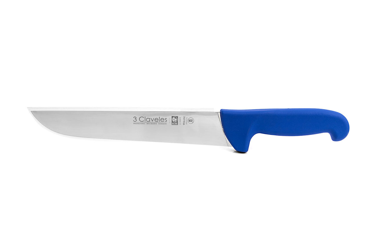 Couteau de boucher avec lame de 24 cm et manche Proflex bleu 3 Claveles