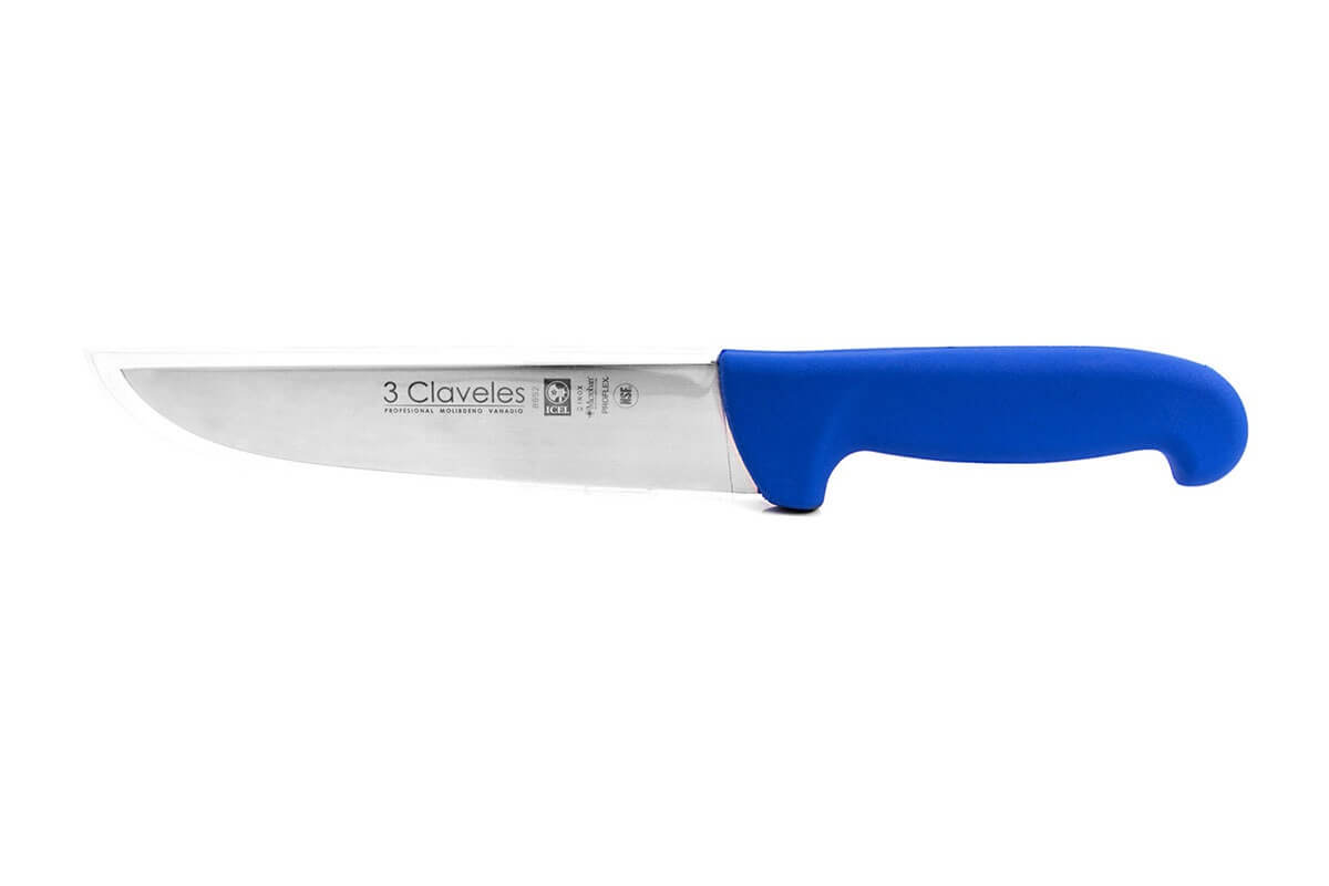 Couteau de boucher avec lame de 18 cm et manche Proflex bleu 3 Claveles