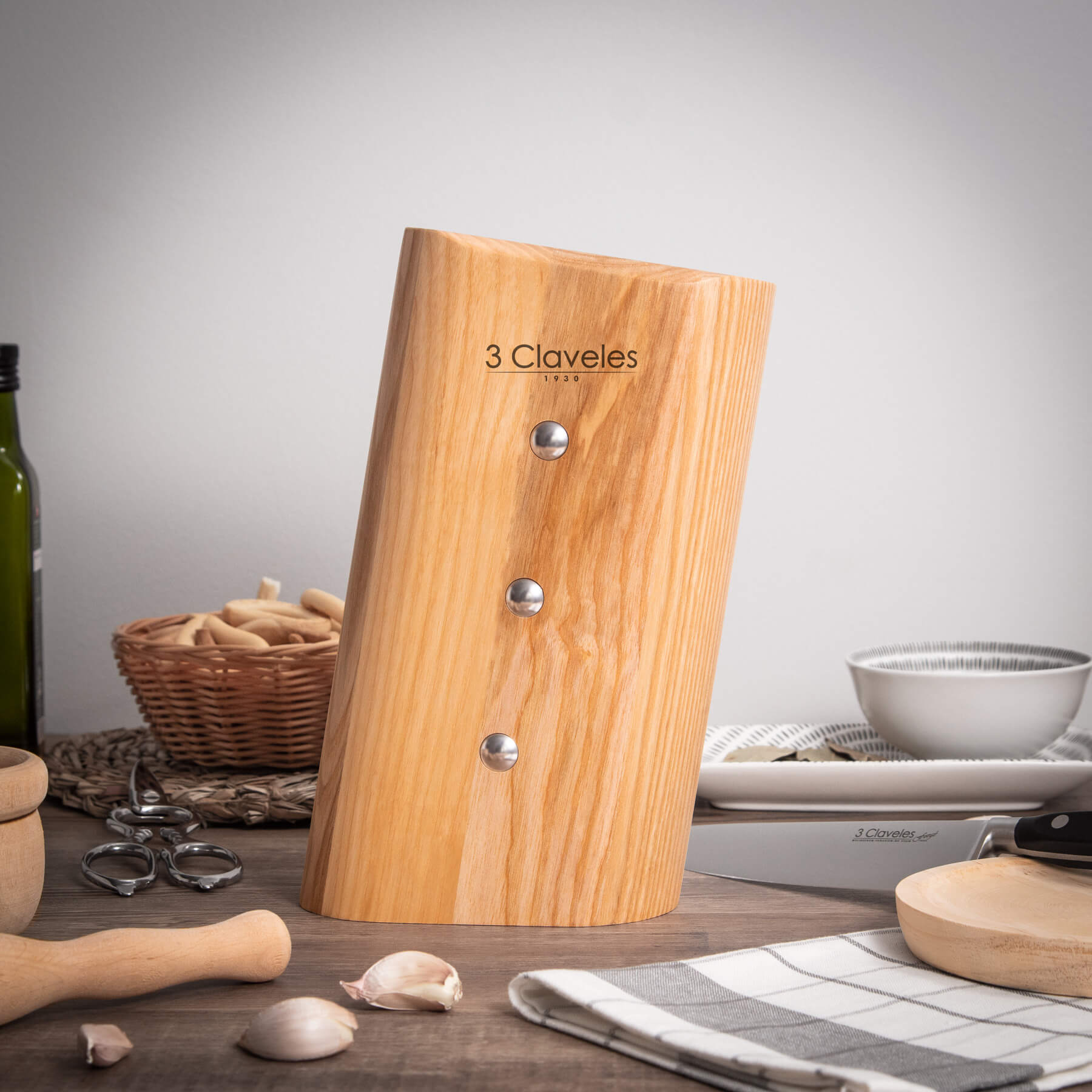 Leerer Holzblock für 5 Messer und Scheren, 3 Claveles