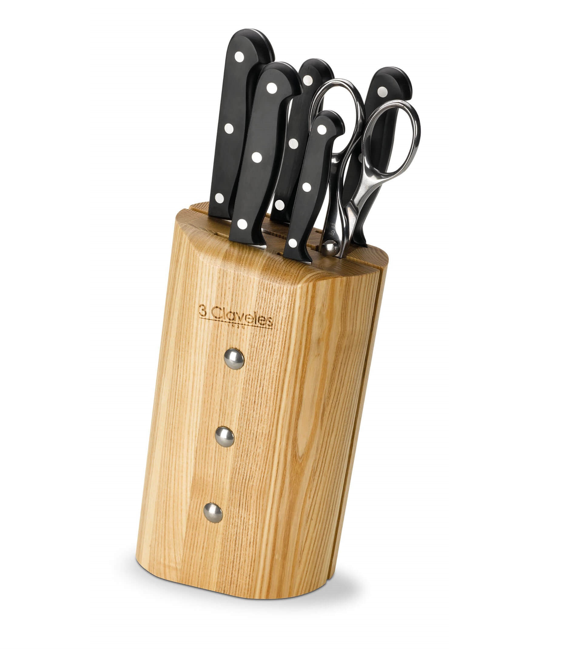 Juego de cocina 5 cuchillos y tijeras en taco 3 Claveles Uniblock