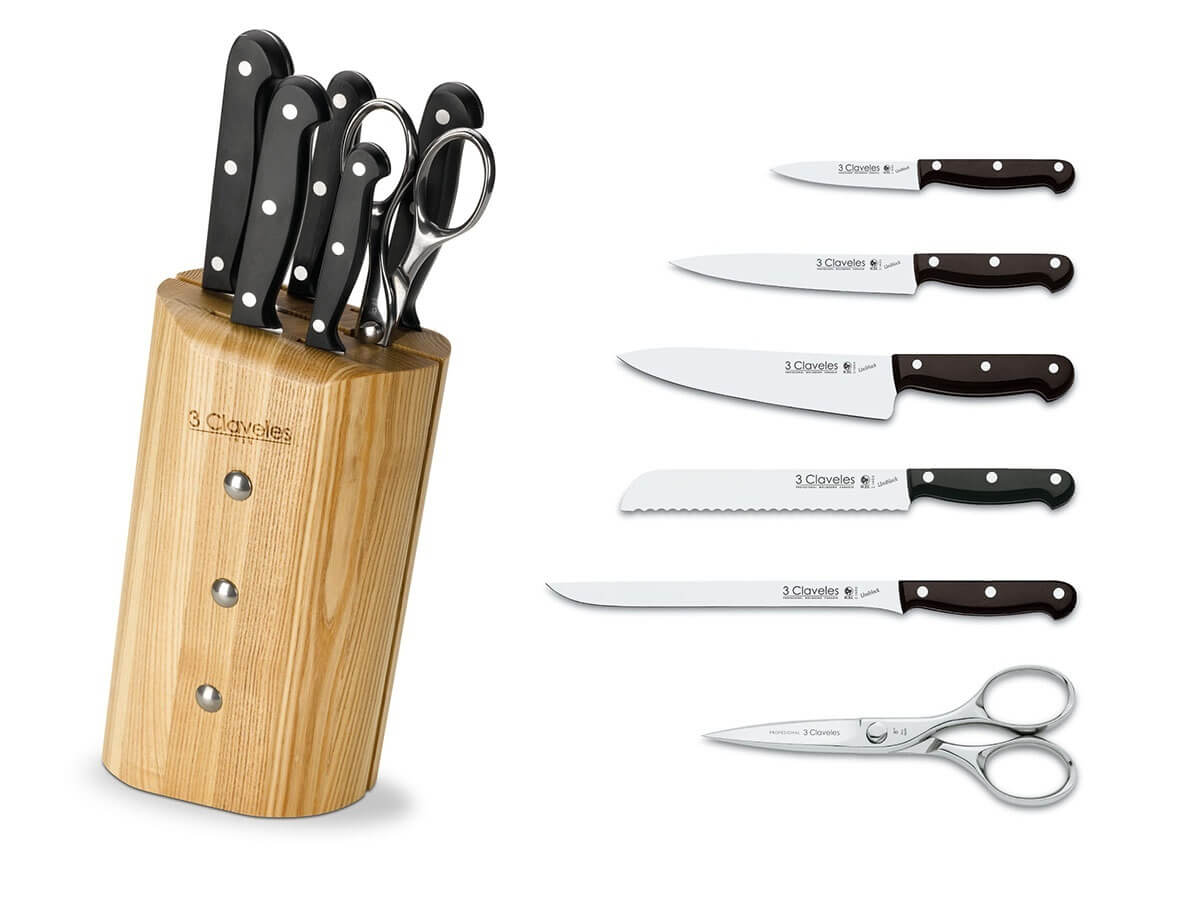 Conjunto de facas e tesouras 3 Claveles Uniblock de 5 peças em bloco