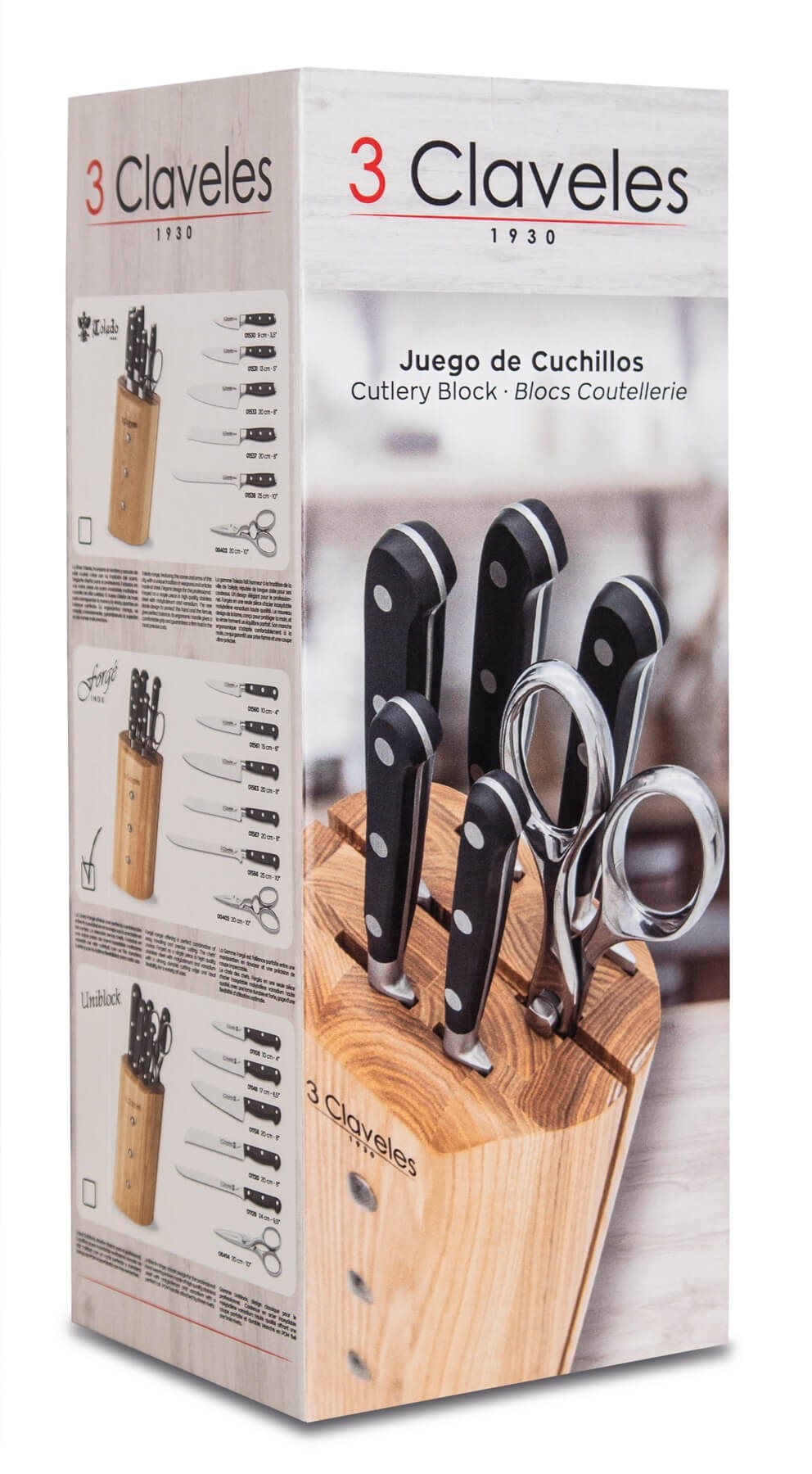 Conjunto de facas e tesouras 3 Claveles Uniblock de 5 peças em bloco