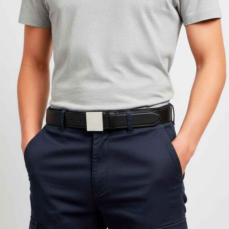 Ceinture en cuir boucle argentée 25-71406