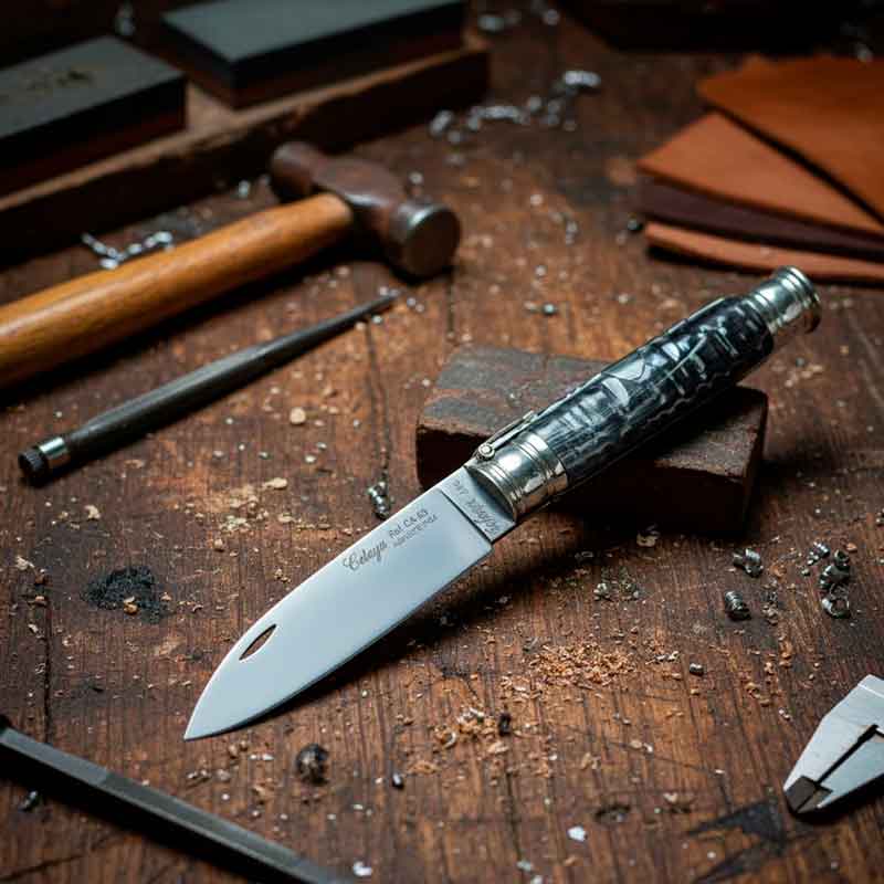 Couteau de poche machette artisanal avec manche en corne de buffle et lame de 9 cm