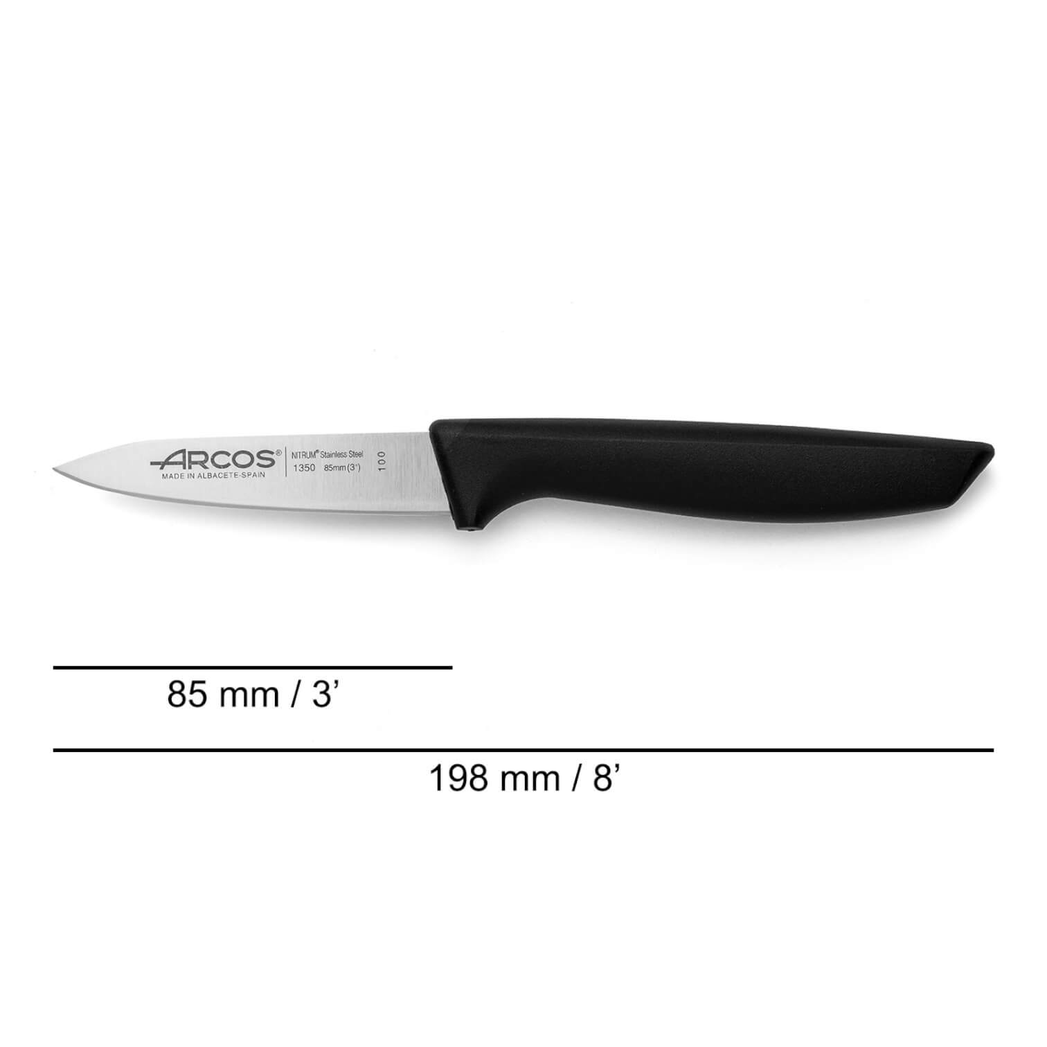 Cuchillo mondador Arcos serie Niza con mango de polipropileno negro 85 mm