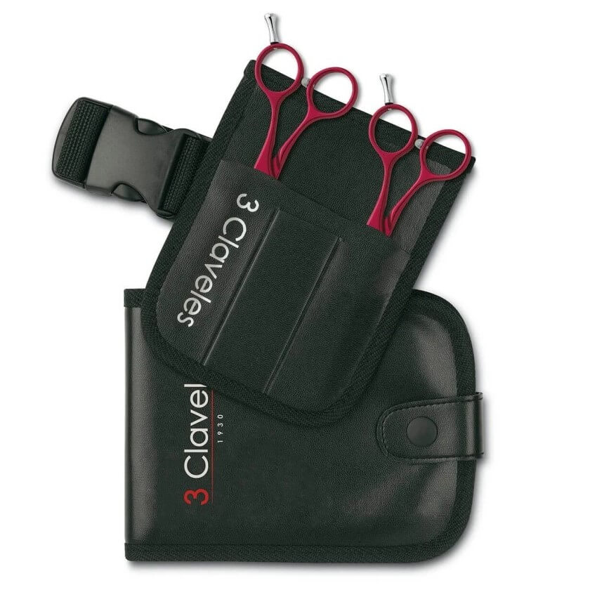 Kit peluquería Duraluminium roja 5.5" con filo suave 3 Claveles