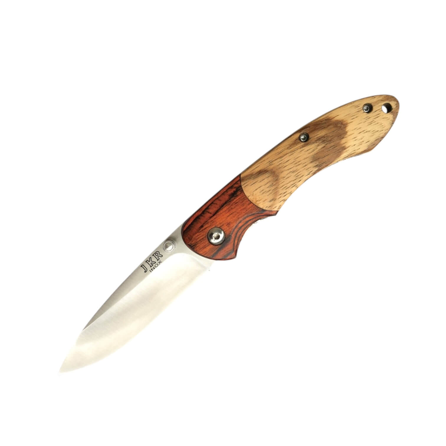 Navaja deportiva con puño madera de 2 colores y hoja de  7.5 cm