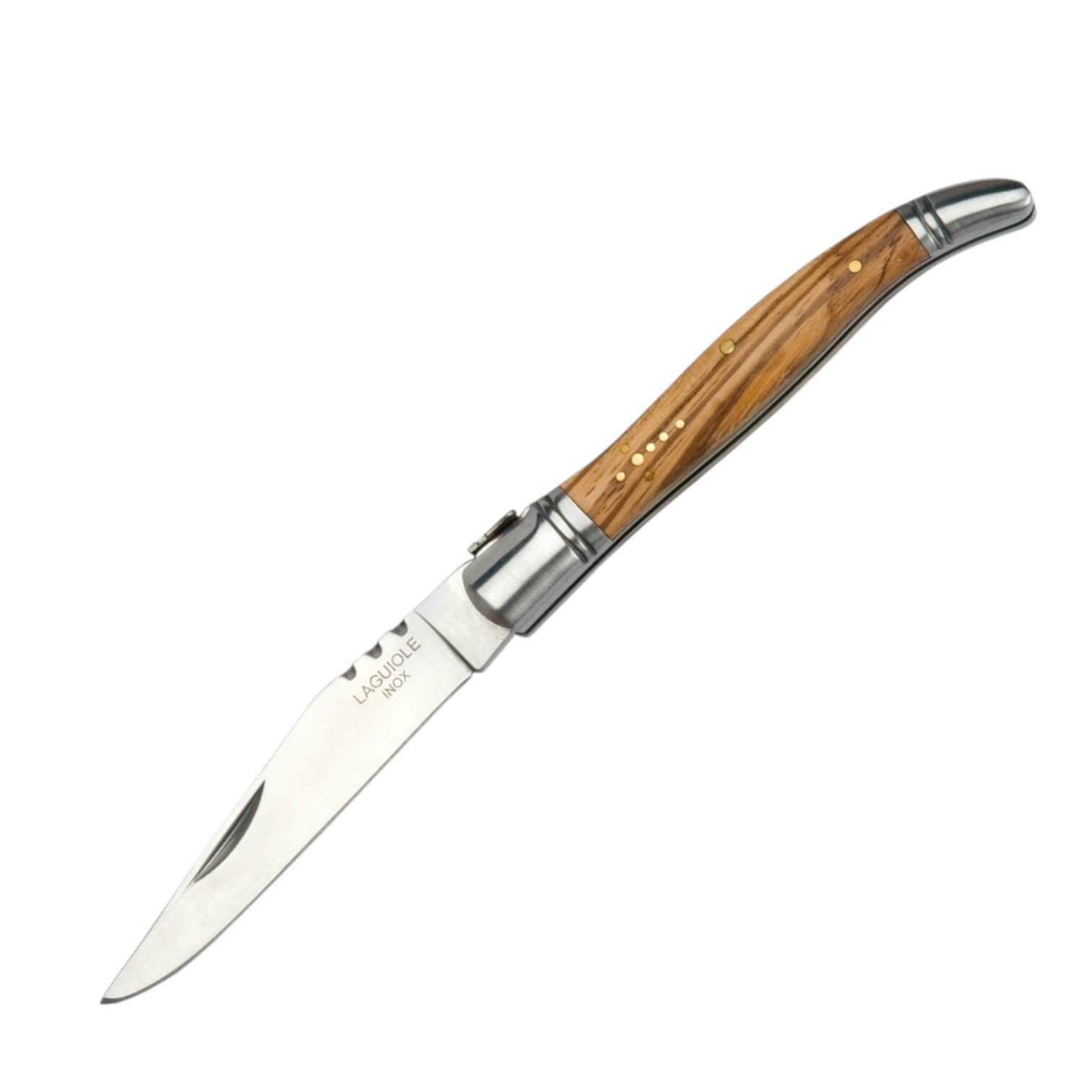 Navaja laguiole con mango de madera de olivo y virola de acero in...