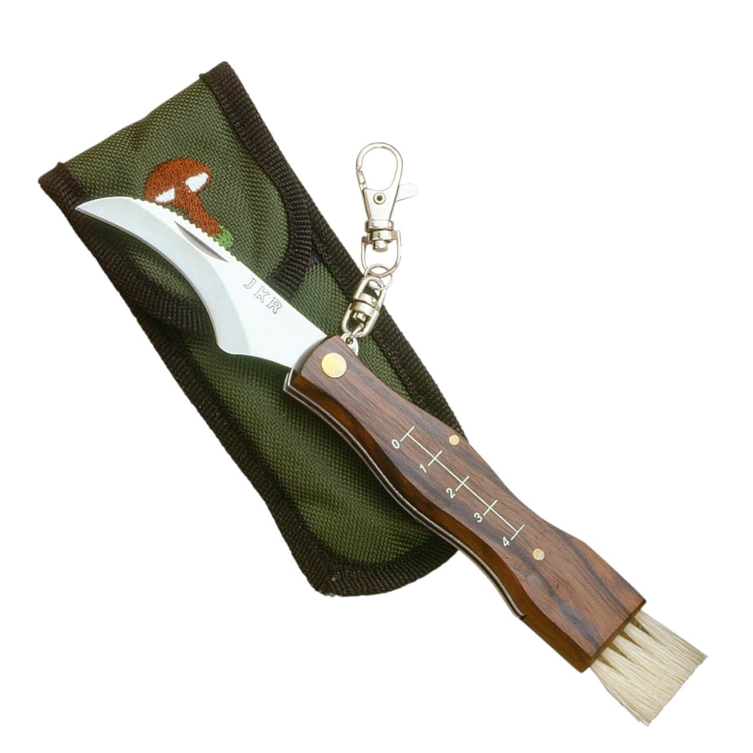 Navaja cortasetas con hoja curva de 7 cm con cepillo y funda JKR