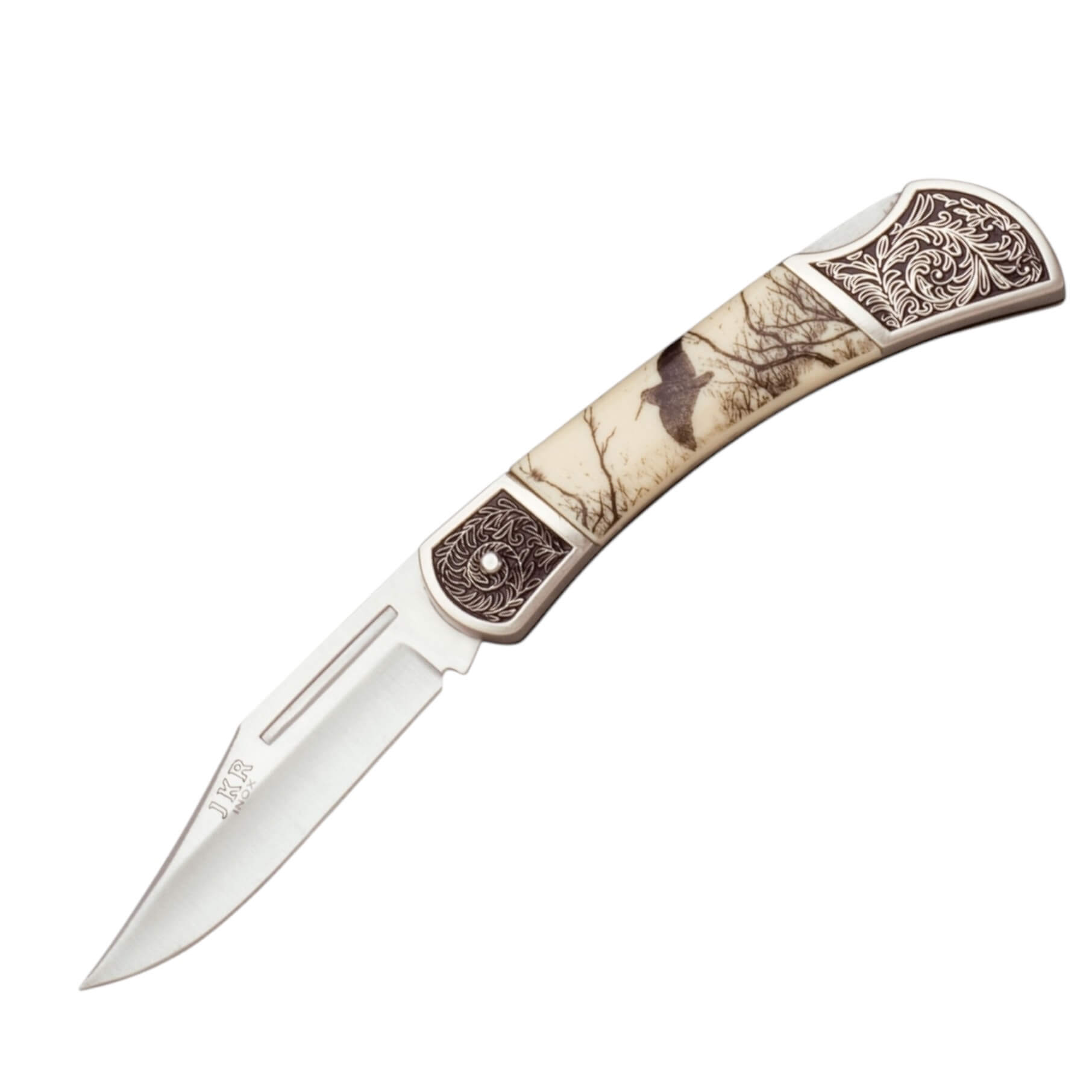 Navaja con mango decorado con el motivo becada y hoja de acero in...