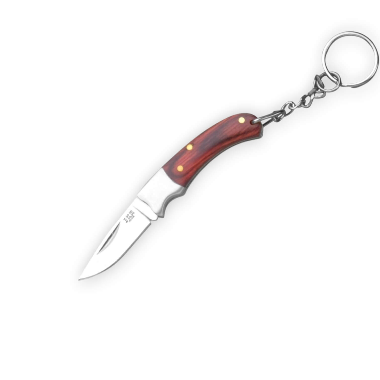 Navaja llavero con mango de madera roja con virola  de inox y hoj...