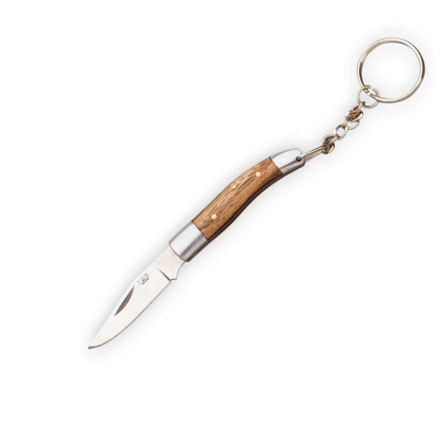 Navaja llavero recta con mango de madera de olivo con virola de i...
