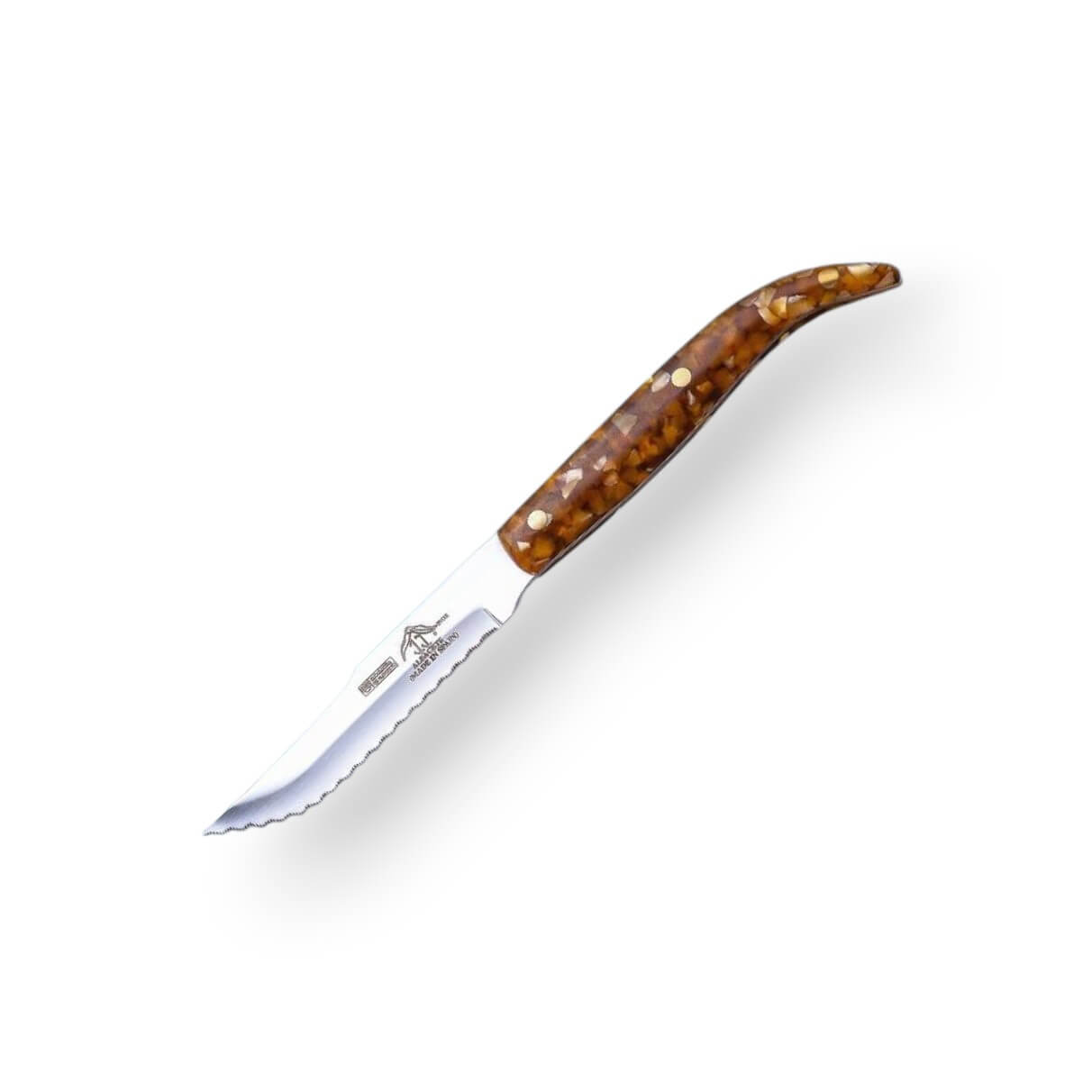 Couteau à steak à lame dentelée, de forme couteau de poche et man...