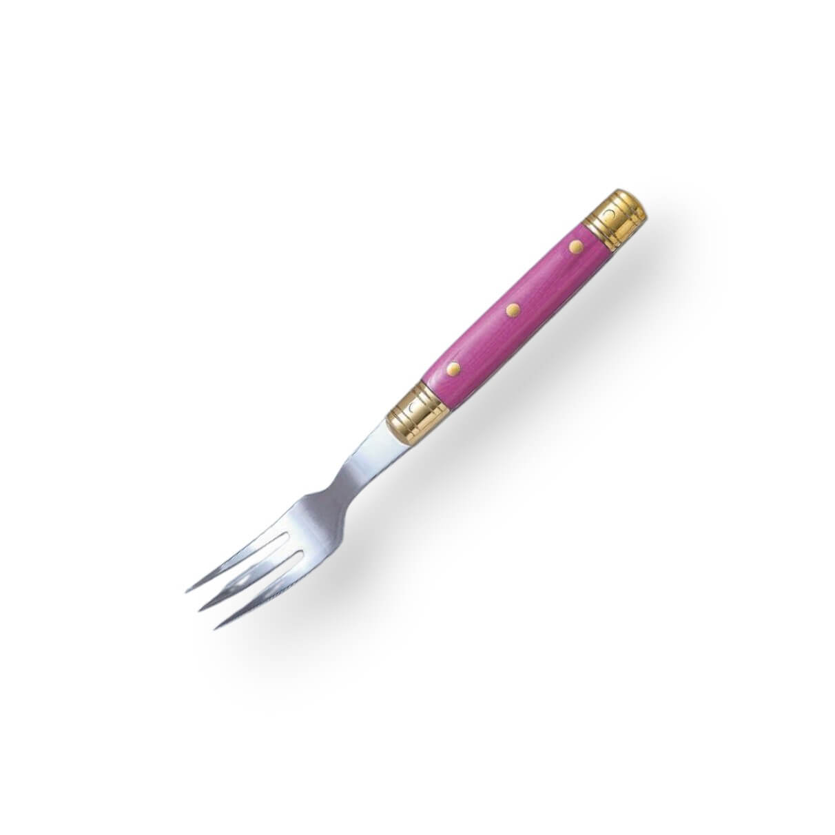 Tenedor de carne con mango decorado de mikarta rosa