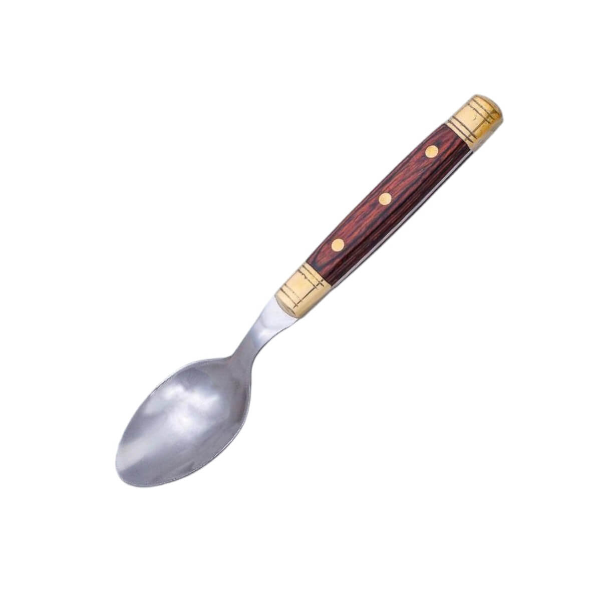 Cuchara de mesa con mango de madera prensada roja y adornos dorad...