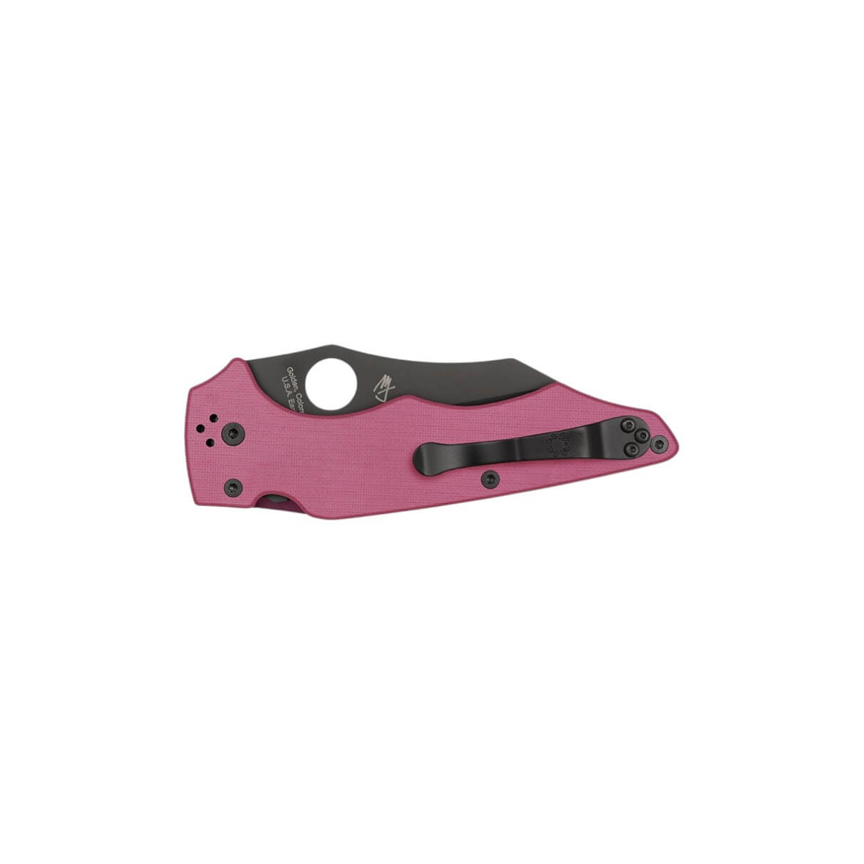 Navaja táctica Spyderco Yojumbo con mango de G-10 rosa y hoja CPM-S30V con filo plano C253GPNBKP