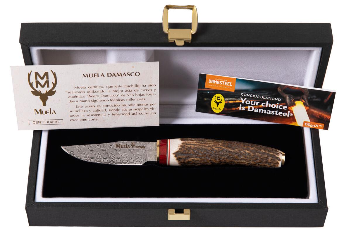 Muela Bowie 6 luxury knife with 7.5 cm damascus steel blade and red wood bolster