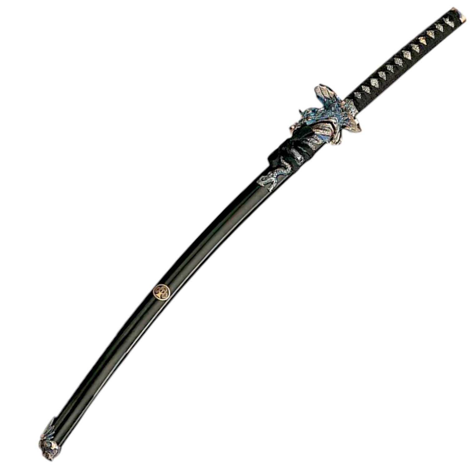 Katana con rodela de dragón y vaina trenzada negra