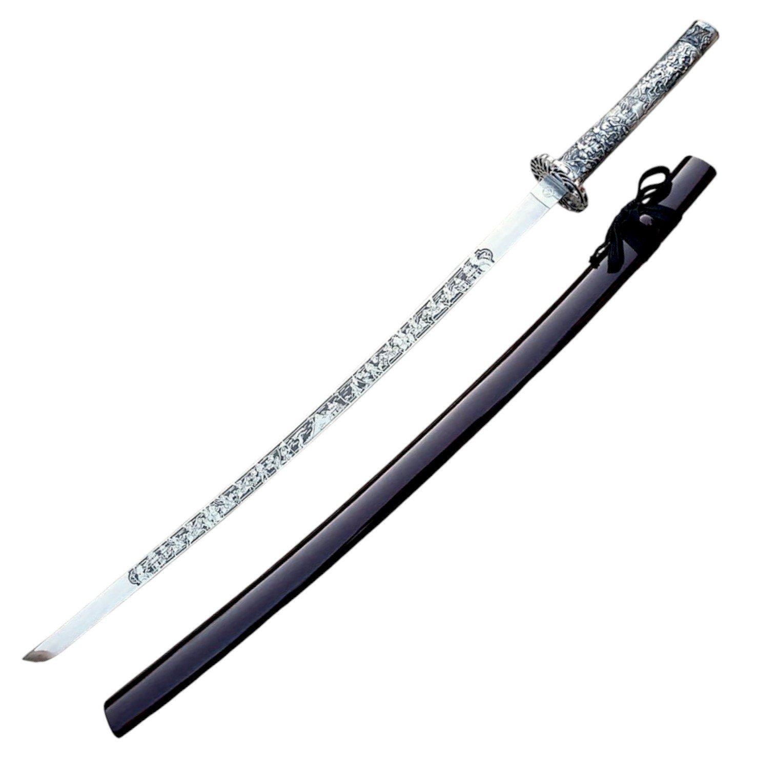 Masamune Katana with silver engraved hilt and red scabbard