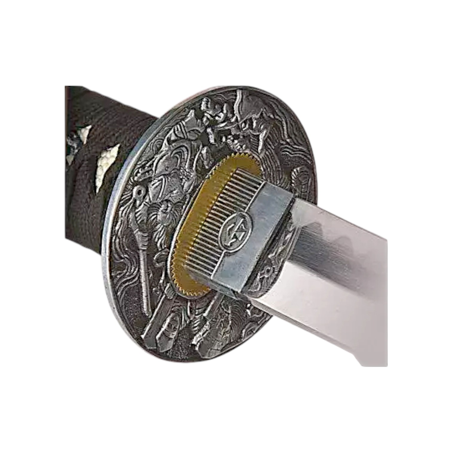 Tanto con vaina roja rodela de plata y trenzado negro