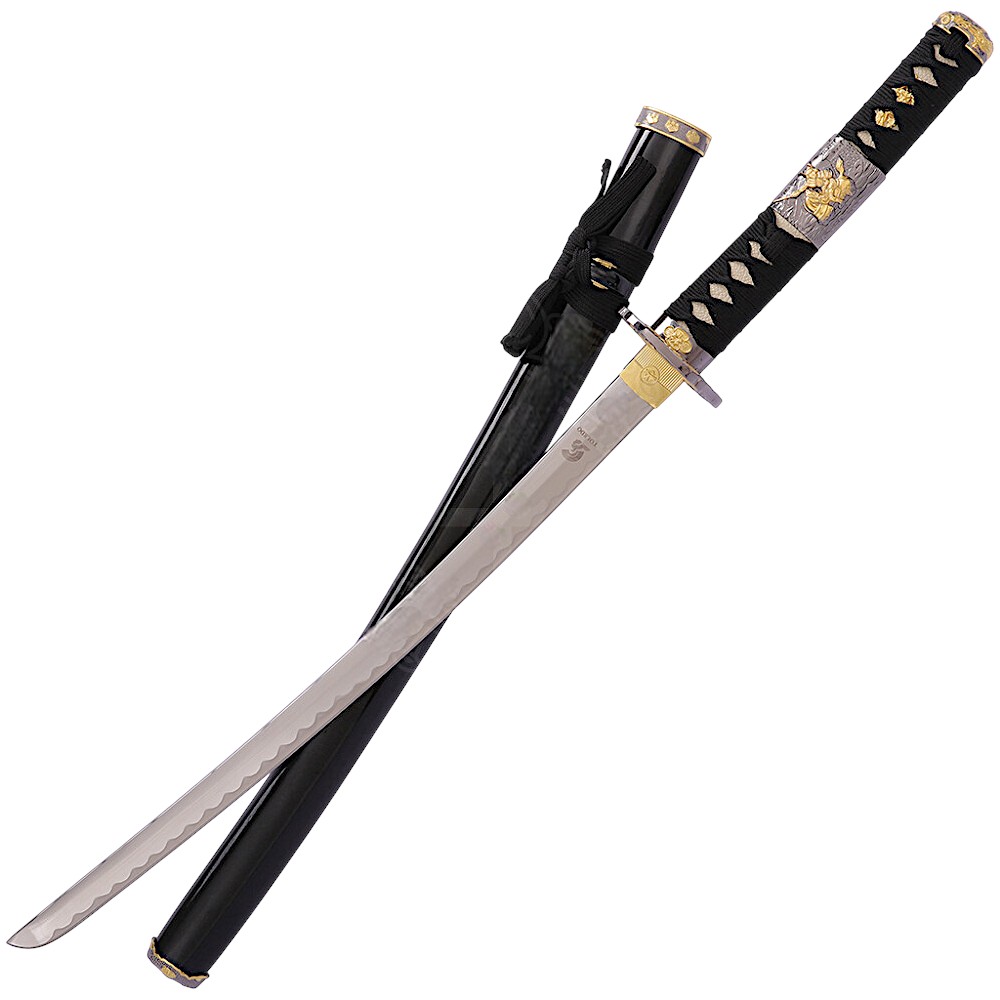 Wakizashi with black scabbard and metal-applied hilt