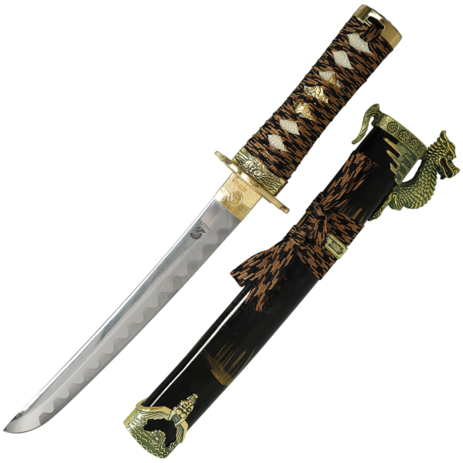 Tanto dragon handle and black gold scabbard