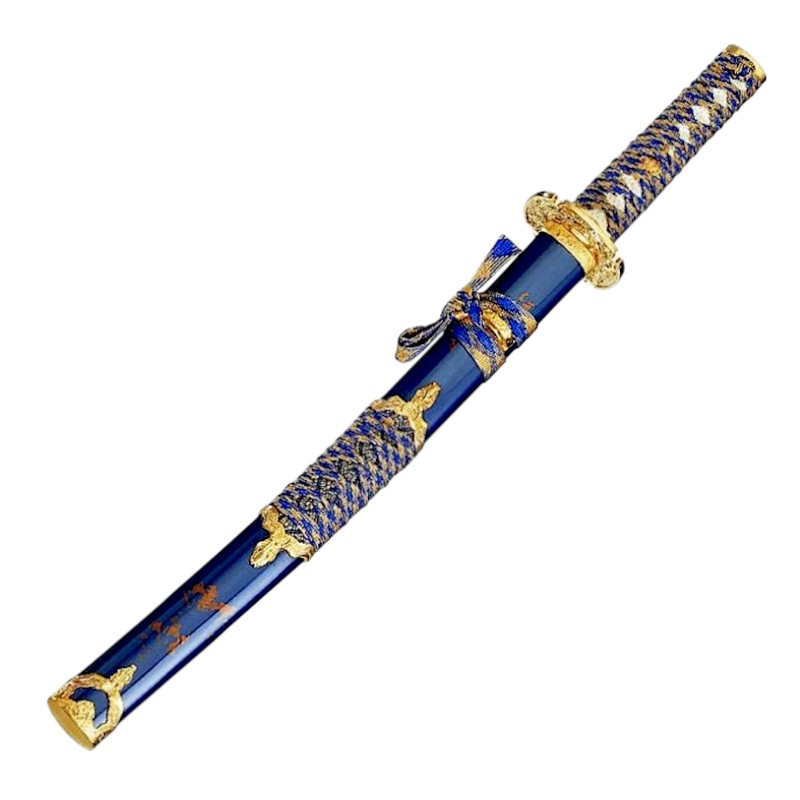 Wakizashi with blue and gold plaited handle