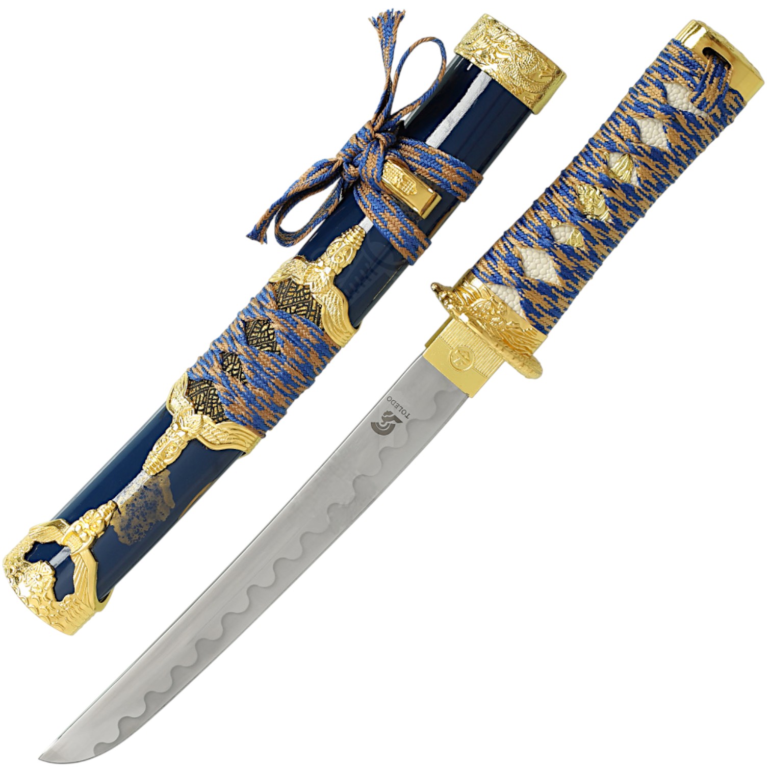 Tanto with blue and gold braided handle