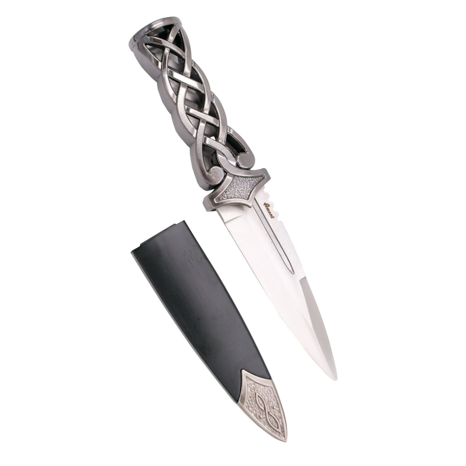 Antique dagger with 10.5 cm blade and braided nickel handle with ...