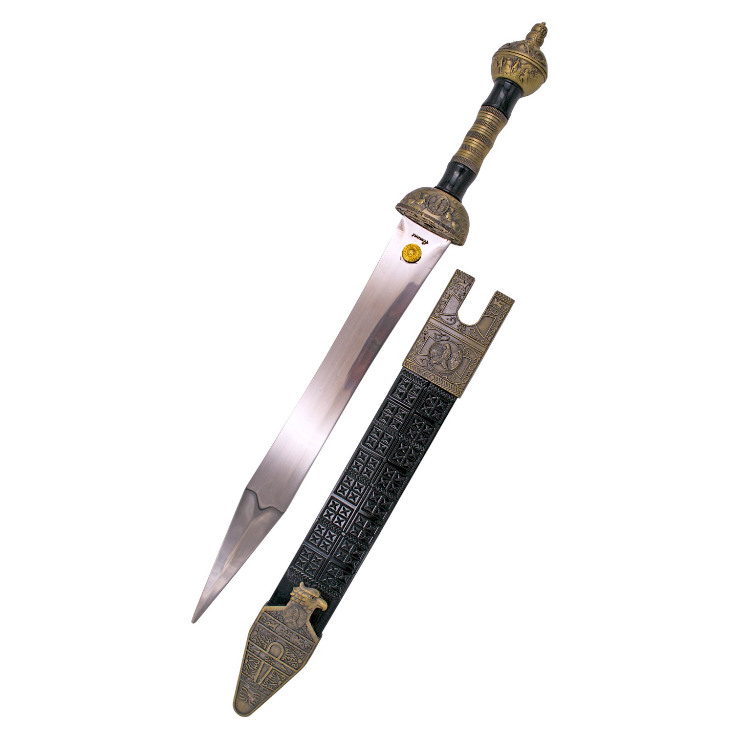 Antique dagger with 29.5 cm blade and black plastic and antique b...