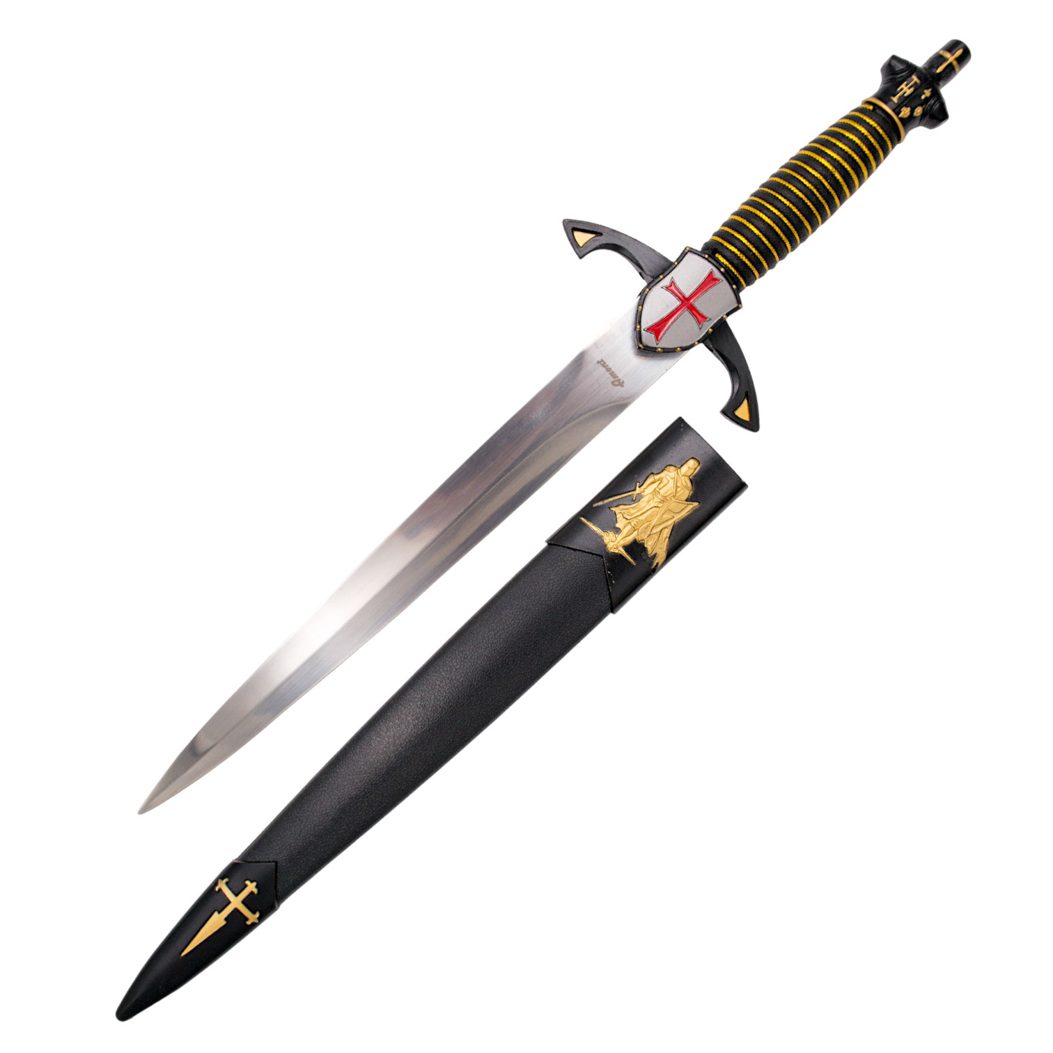 Punhal Templário com lâmina de 22 cm e cabo em plástico preto com...