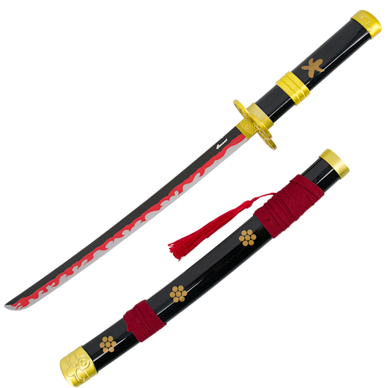Mini katana Enma do Zoro de One Piece com lâmina preta com rebord...