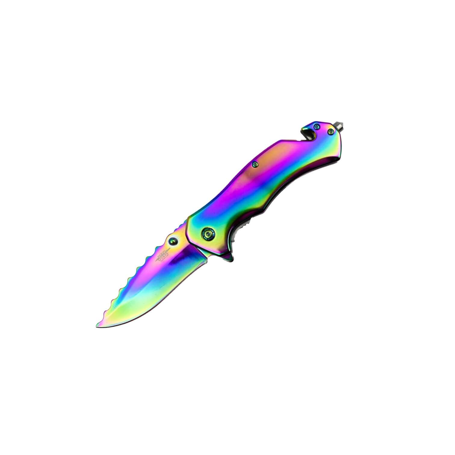 Rainbow knife with 8.5 cm blade with liner lock and glass breaker...