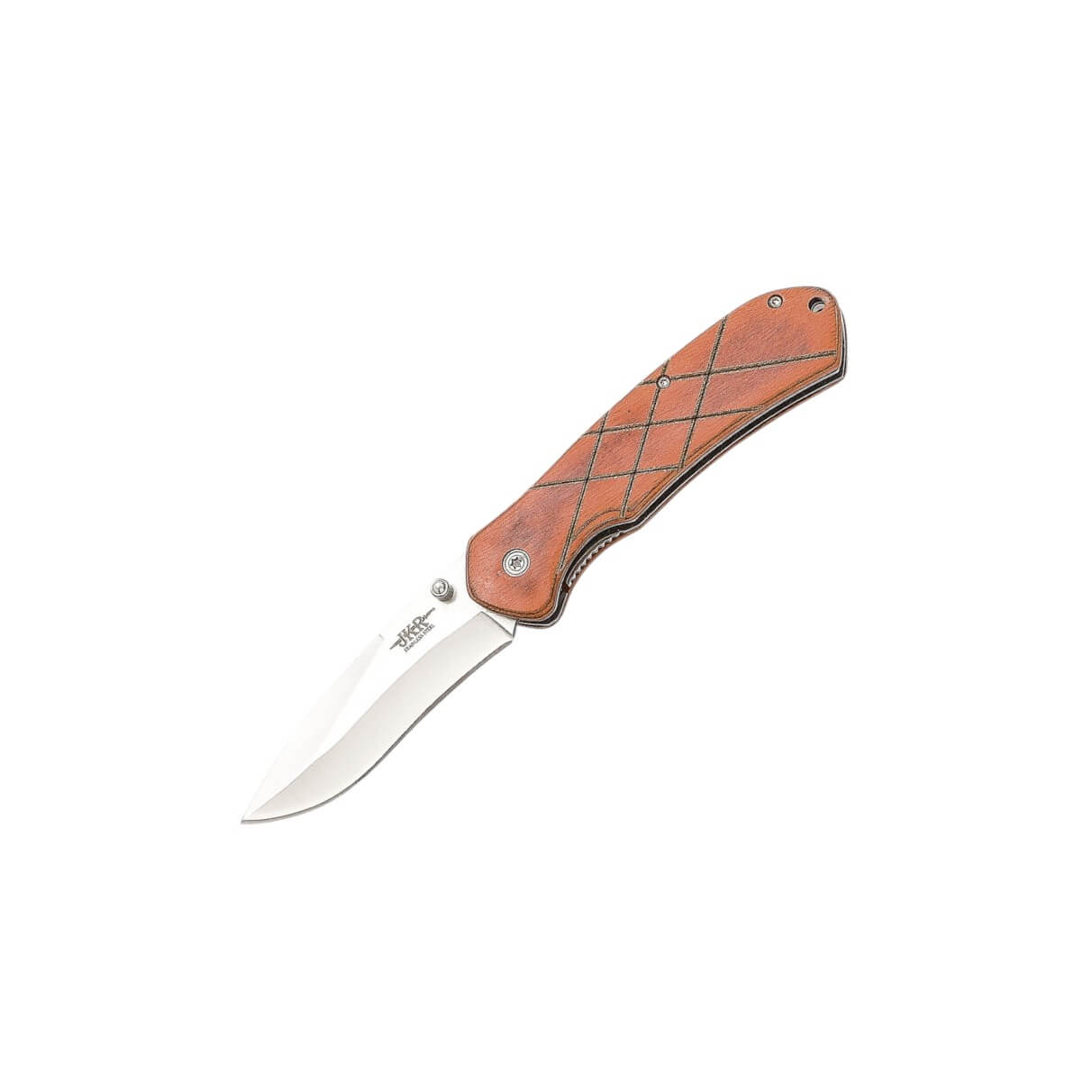 JKR pocket knife with red wooden handle and 8cm linerlock blade
