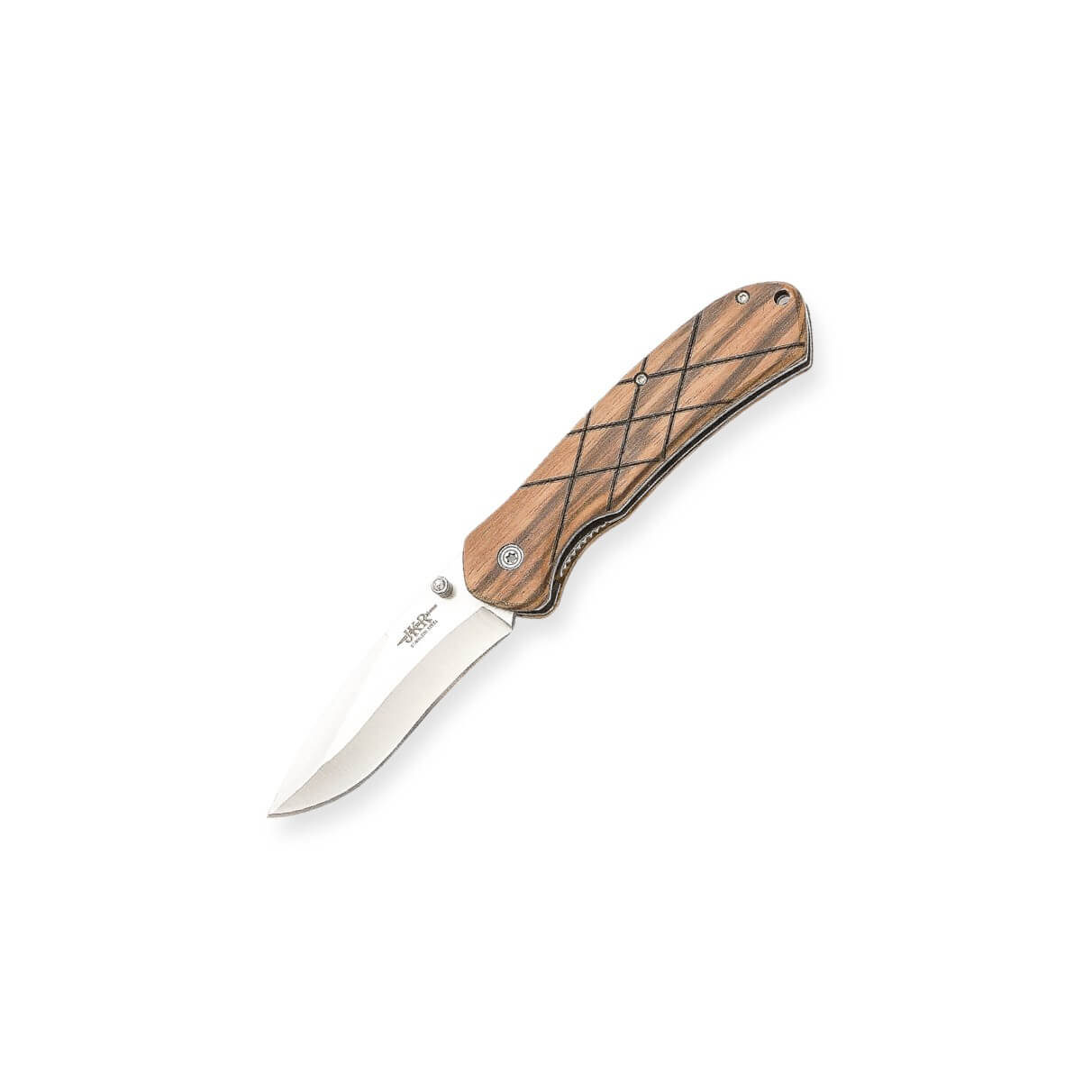 JKR pocket knife with zebrawood handle and 8cm linerlock blade