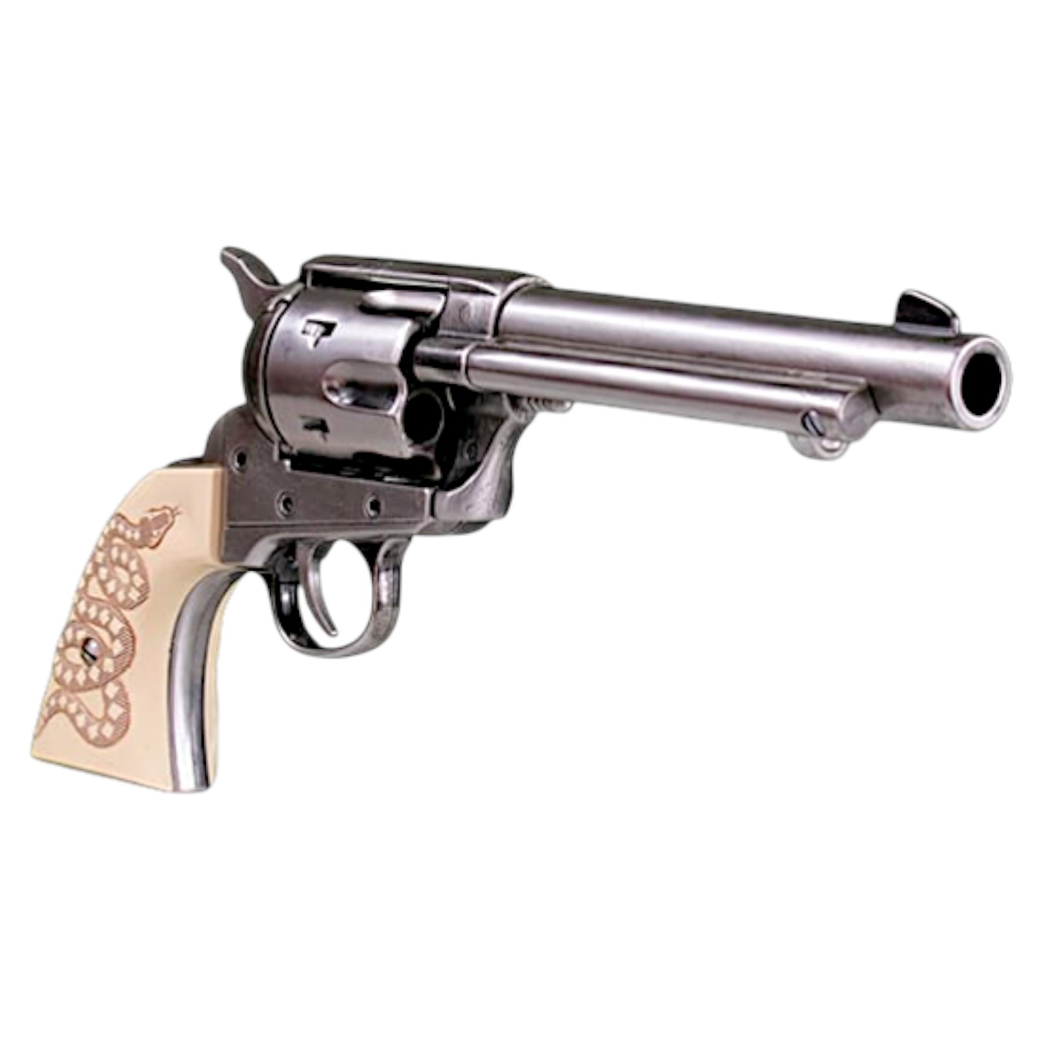 Peacemaker Revolver mit Schlangenfinish und poliertem Nickel