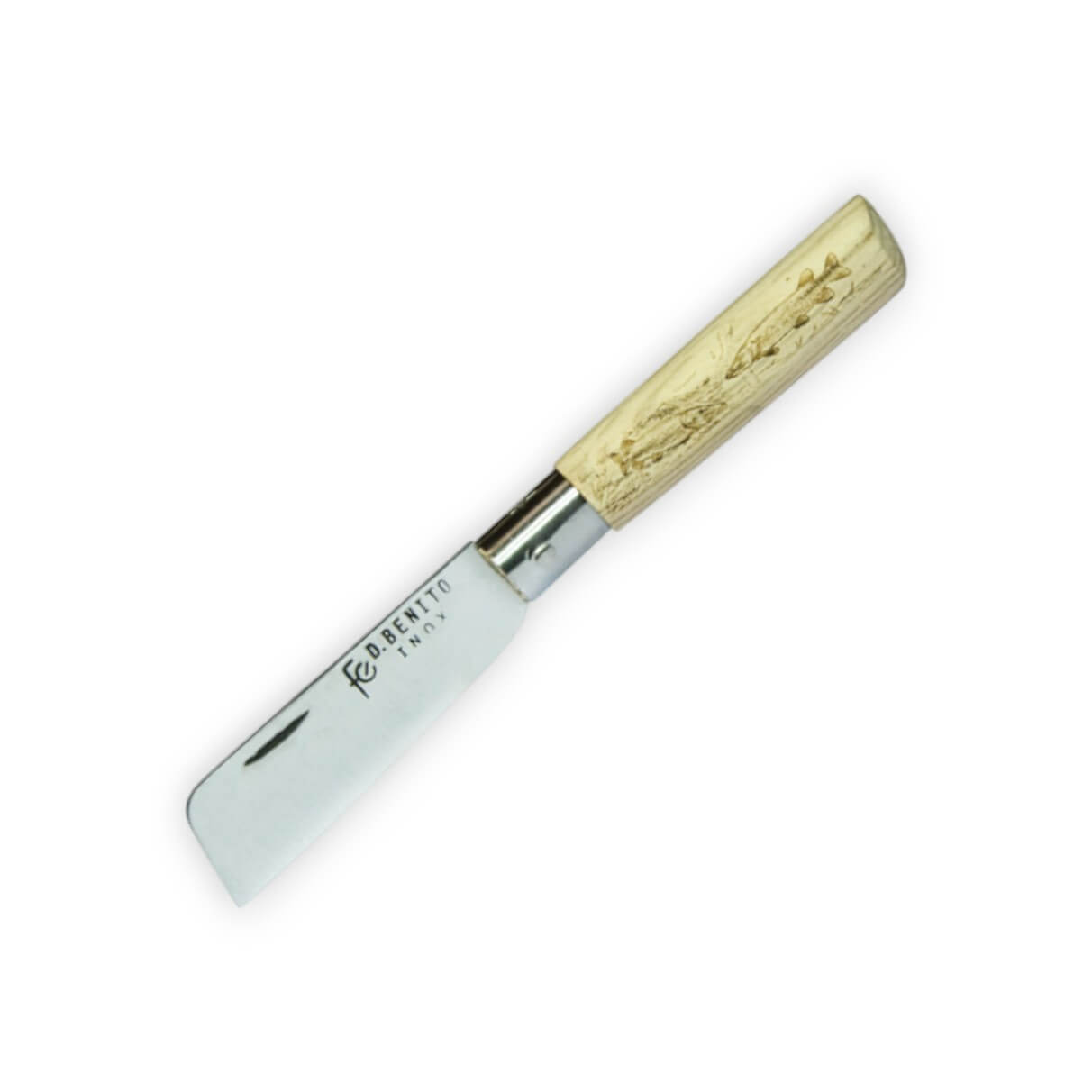 Navaja con mango de madera tallada con lucios con hoja inox punta...