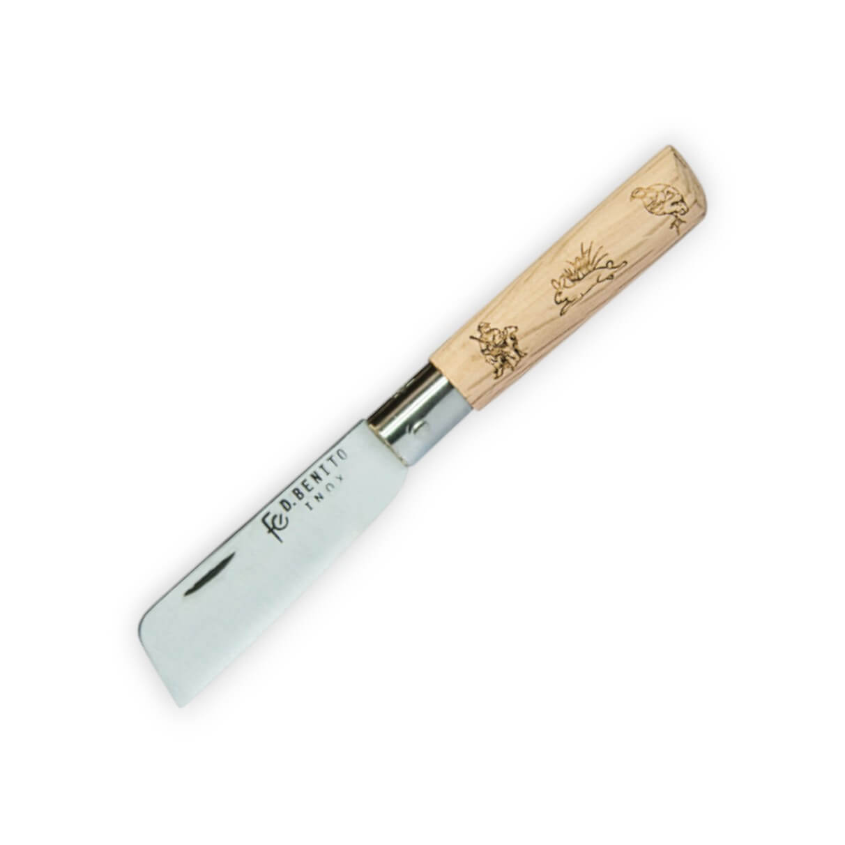 Navaja con mango de madera tallada liebre-perdiz con hoja inox pu...