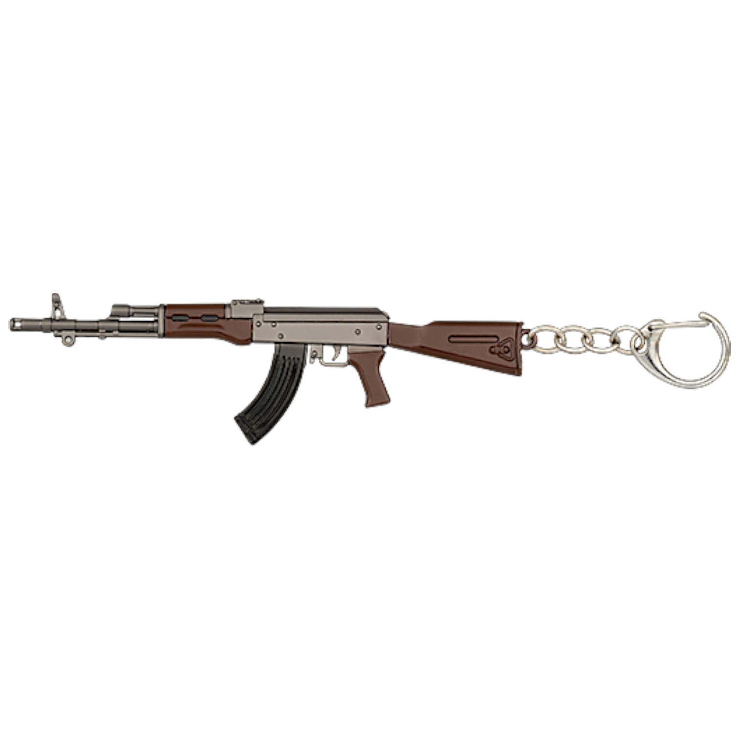 Keyring in the shape of a machine gun, 12 cm in length