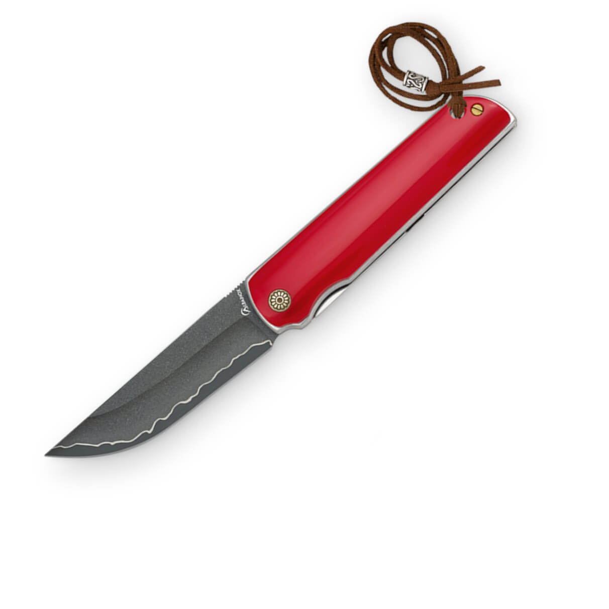 Navaja de bolsillo con mango de acrílico color rojo y hoja negra ...