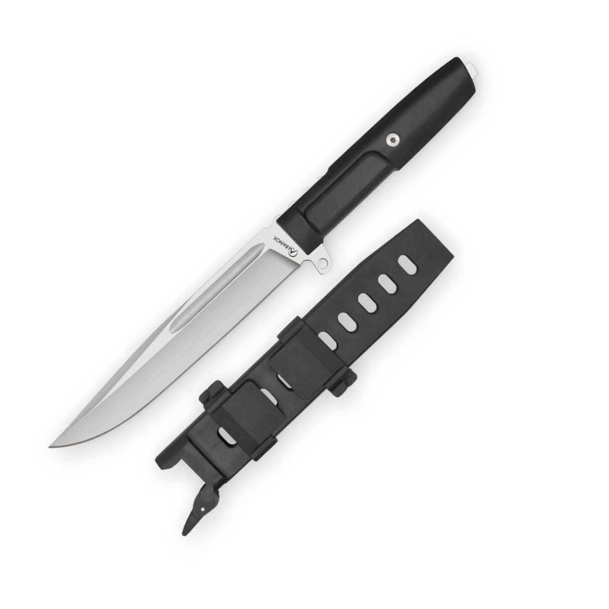 Cuchillo táctico con mango de goma y hoja satinada de 16 cm