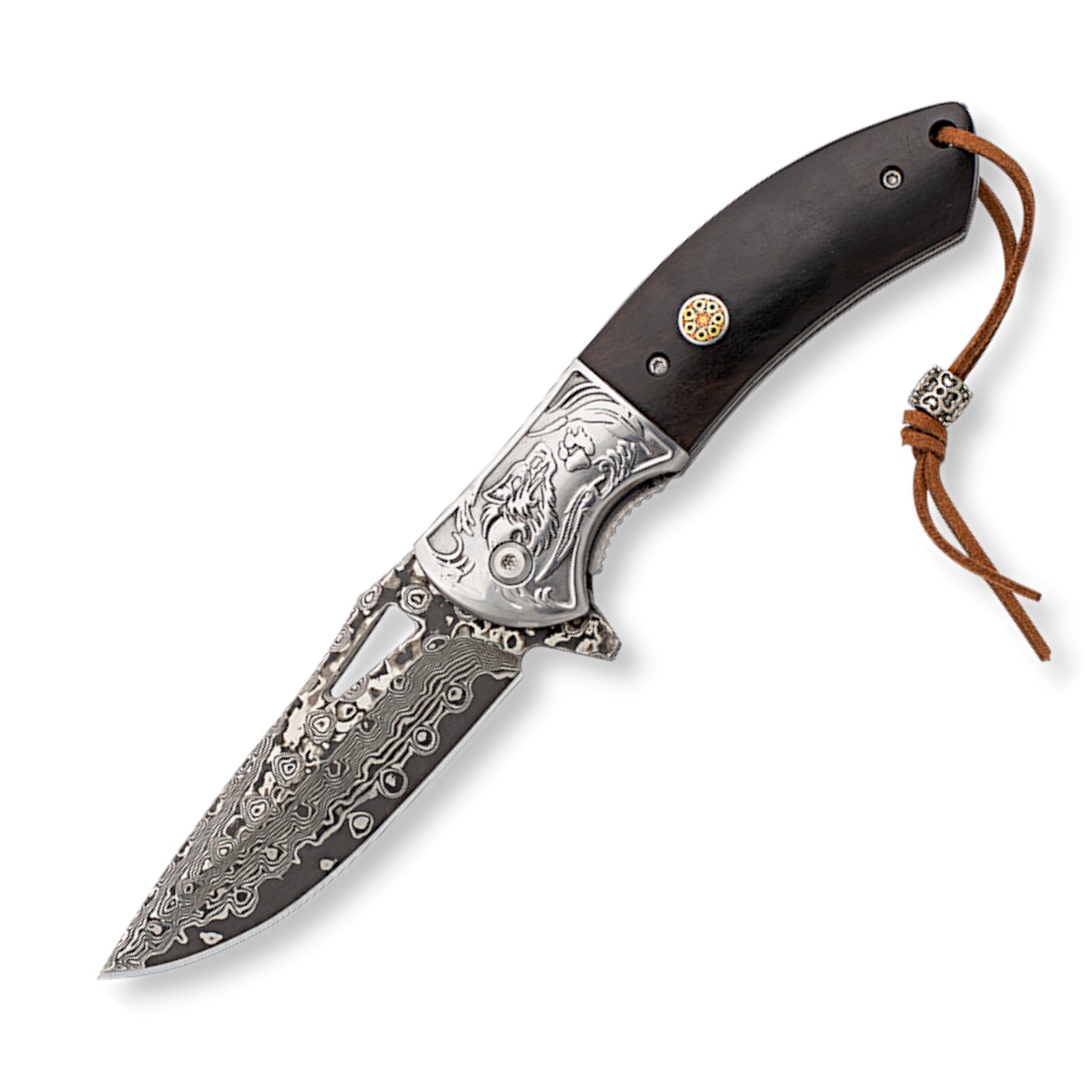 Navaja de bolsillo con mango de madera de ébano con virola decora...