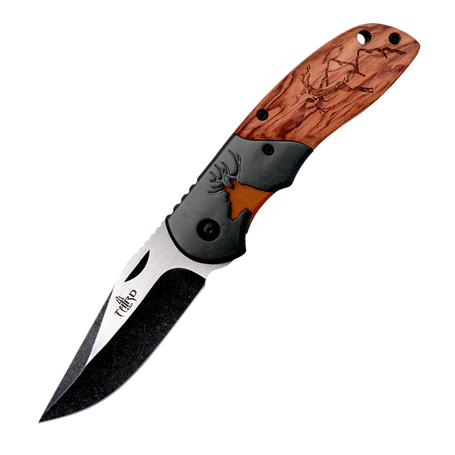 Navaja de bolsillo 9,6 cm con virola cabeza de ciervo y mango de ...