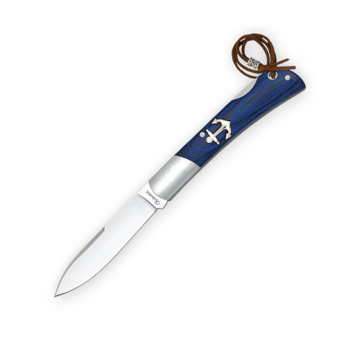 Navaja marinera punta espada con mango de estamina azul con virol...