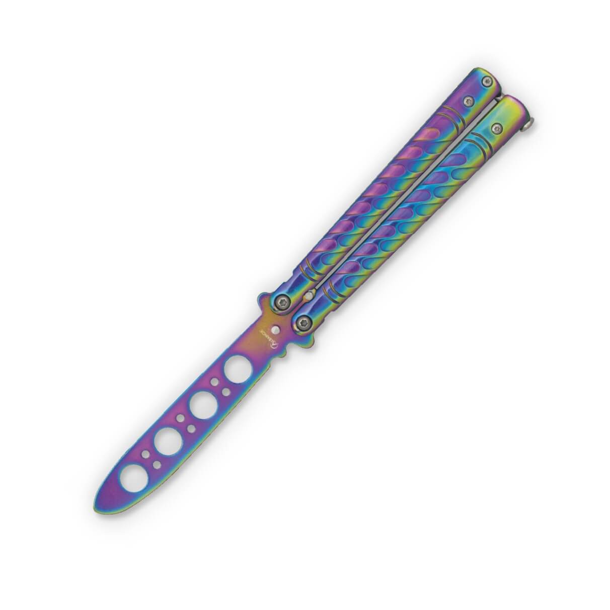 Navaja mariposa rainbow con hoja calada sin filo de 9.6 cm