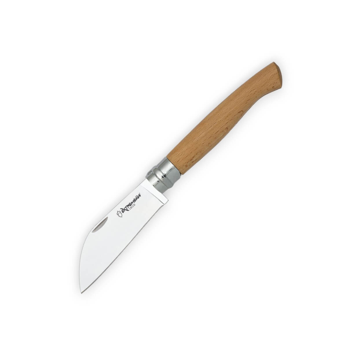 Navaja con mango de madera y hoja pico de loro inox de 8 cm con b...