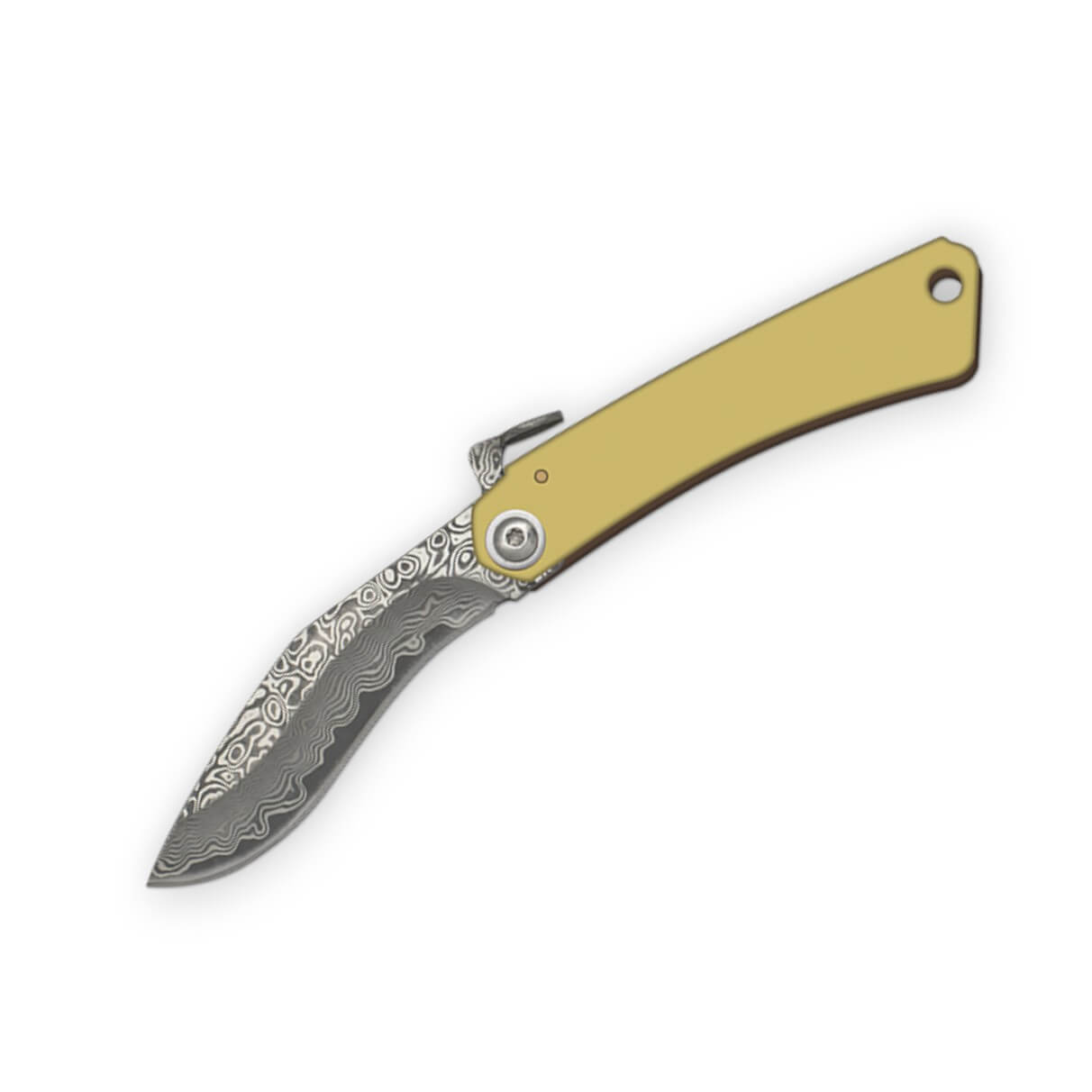 Navaja estilo japonés con mango de latón y hoja de acero damasco ...