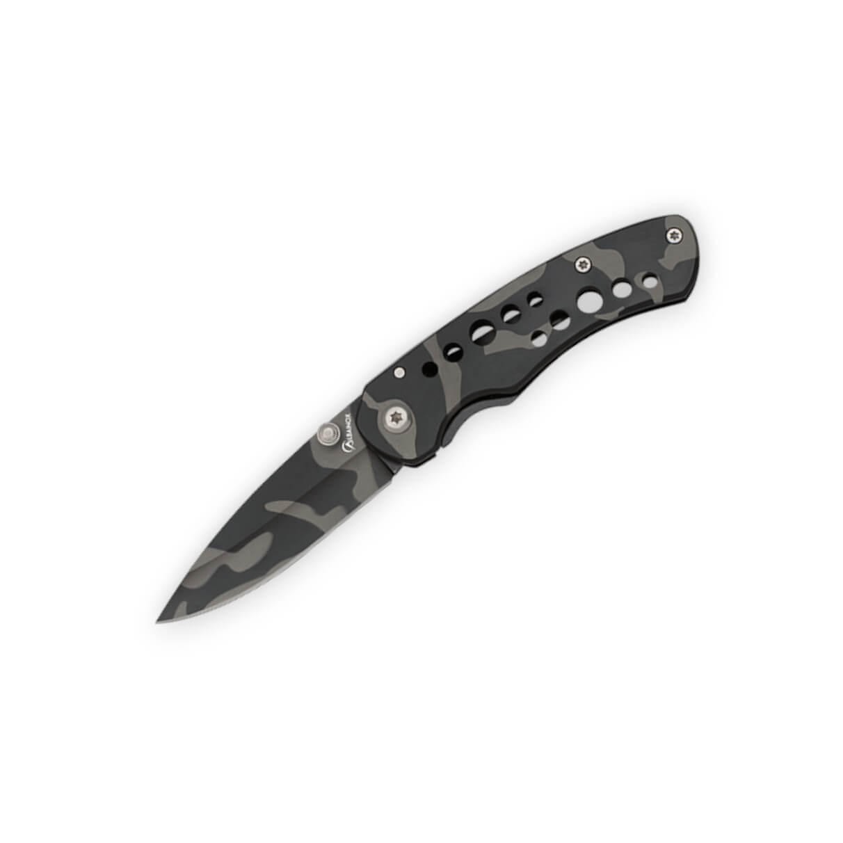 Navaja de bolsillo camuflaje negro con hoja de 6 cm y mango de ac...