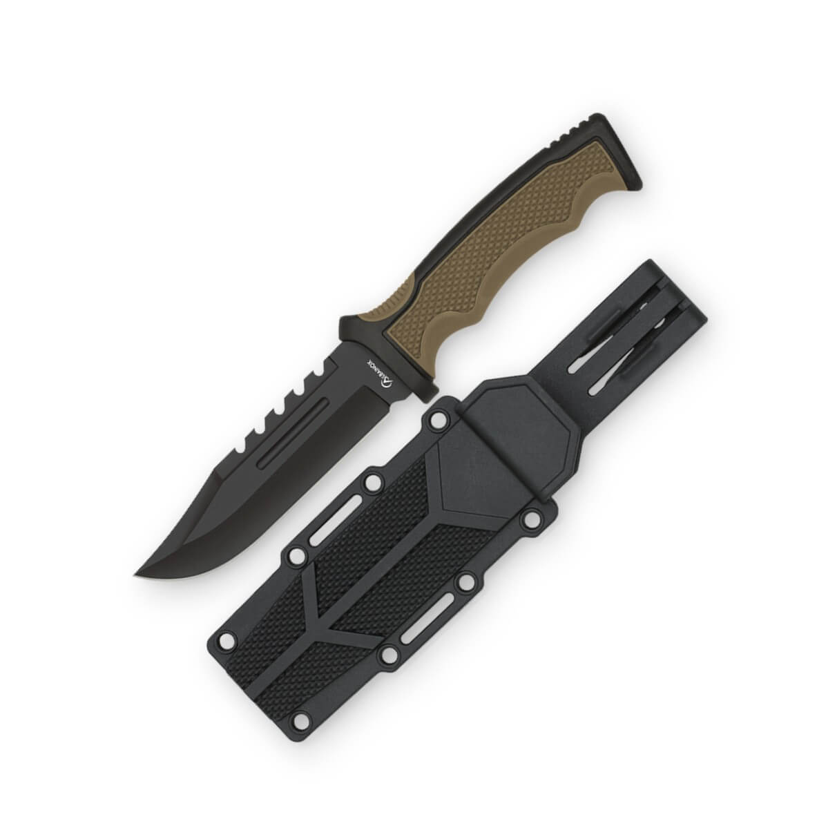 Cuchillo táctico con hoja negra de 11.5 cm y mango de ABS y goma ...